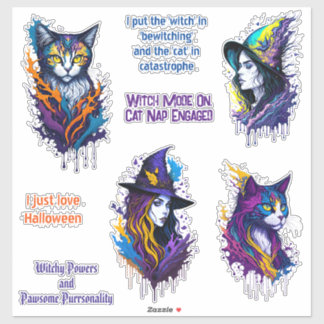 Witches and cats partners in magical mischief sticker