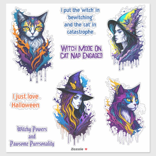 Witches and cats partners in magical mischief  sticker (Sheet)
