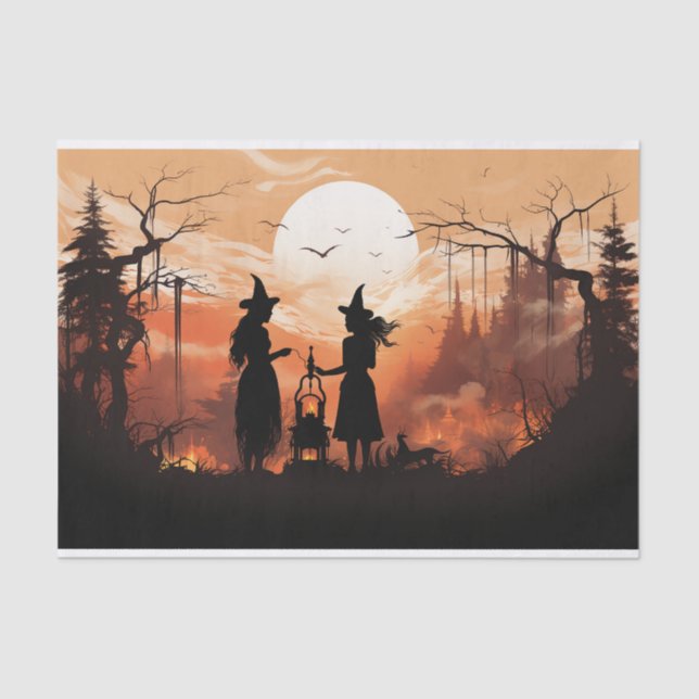 Witches and Cauldron Fall Halloween Decoupage Tissue Paper (Front)