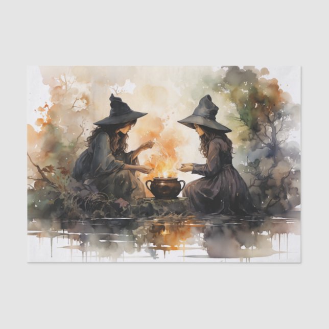 Witches and Cauldron Fall Halloween Decoupage Tissue Paper (Front)