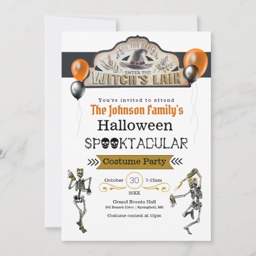 Witches and Dancing Skeletons Costume Party Invitation