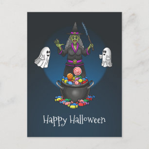 Witches and Ghosts Trick or Treat Halloween Party Postcard