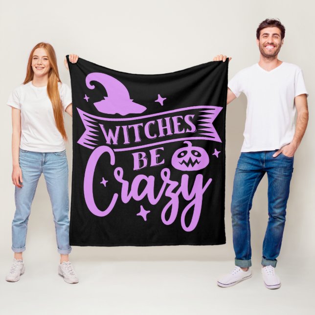 Witches Be Crazy Black and Purple Fleece Blanket (In Situ)