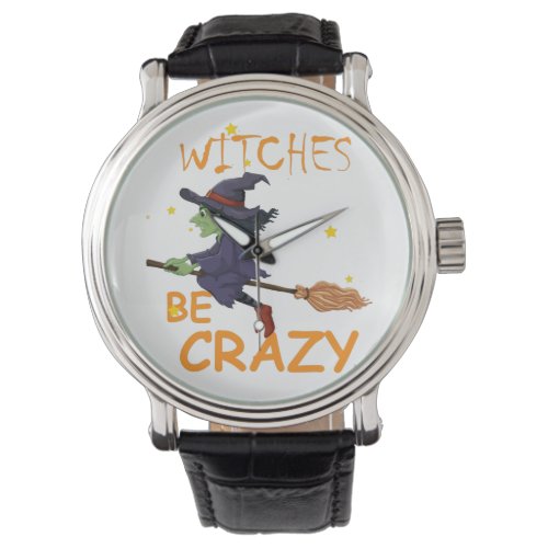 Witches Be Crazy Black Vintage Leather Watch