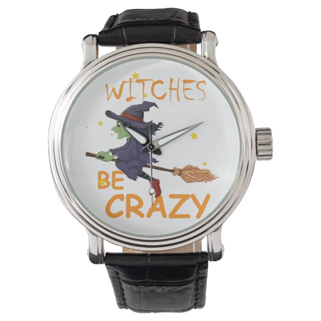 Witches Be Crazy Black Vintage Leather Watch (Front)