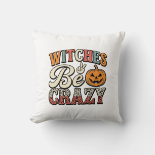 Witches Be Crazy Vintage Halloween Shirt Design_1 Throw Pillow
