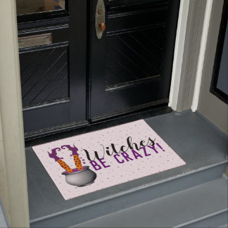 Witches Be Crazy Witch Cauldron Purple Halloween Doormat