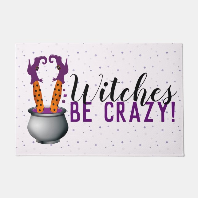 Witches Be Crazy Witch Cauldron Purple Halloween Doormat (Front)