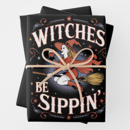 Witches Be Sippin' Halloween Holiday Spooky Wrapping Paper Sheets