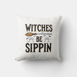 Witches Be Sippin Vintage Halloween Drink Shirt_1 Throw Pillow