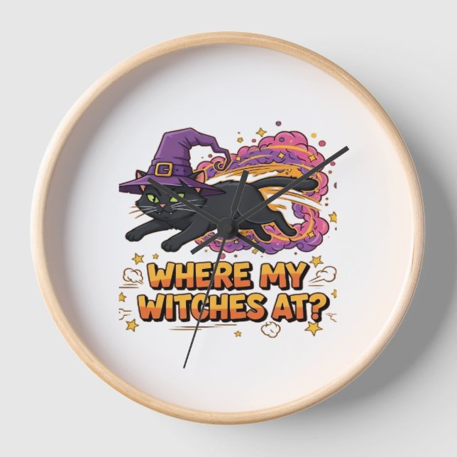 witches black cat Classic T-Shirt Clock (Front)