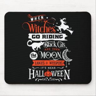Witches Black Cats And Moon Halloween Mouse Pad