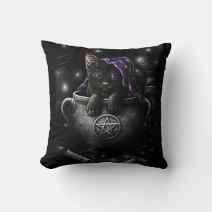 Witches Black Kitten Throw Pillow