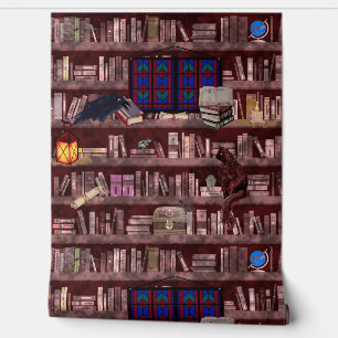 Witches Bookshelf With Grimoire Animals And Spells Wallpaper