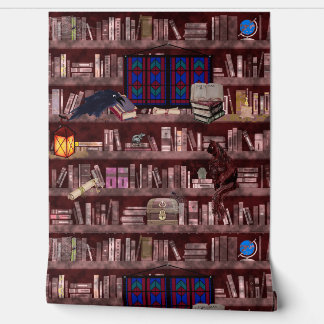Witches Bookshelf With Grimoire Animals And Spells Wallpaper