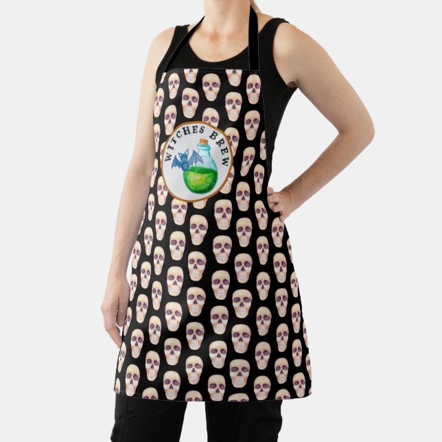 Witches Brew And Skull Pattern Apron (Insitu)