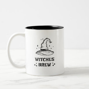 Witches Brew Black and White Witch Hat Halloween Two-Tone Coffee Mug