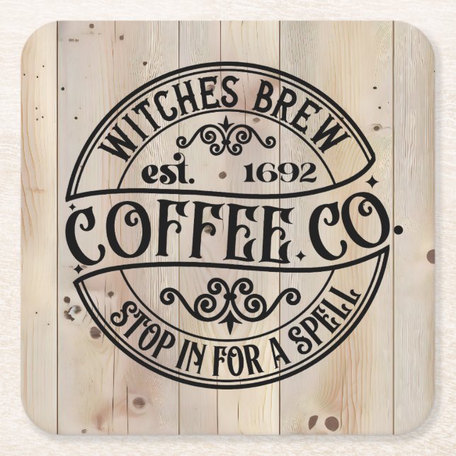 Witches Brew Coffee Co Square Paper Coaster (Front)