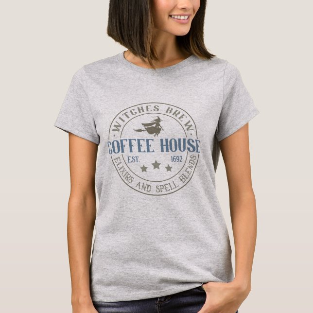 Witches Brew Coffee House Gray Halloween T-Shirt (Front)