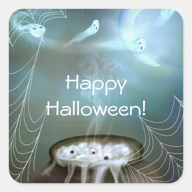 Witches Brew Ghostly Halloween Party Favor Square Sticker (Front)