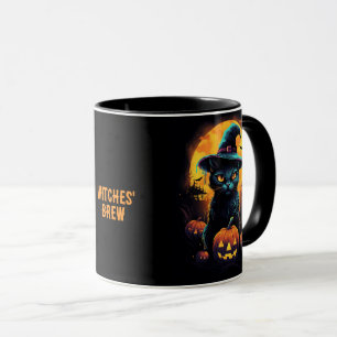 WITCHES' BREW Halloween, Black Cat editable Mug