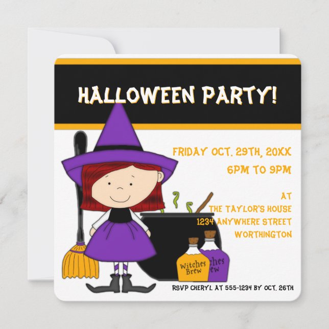 Witches Brew Kid's Halloween Party Invitation 1 (Front)