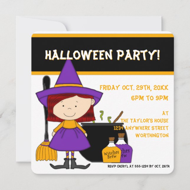 Witches Brew Kid's Halloween Party Invitation 7 (Front)