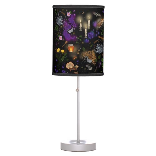 Witches Brew Tea and Cottagecore Pattern Table Lamp