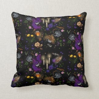 Witches Brew Tea and Cottagecore Pattern   Throw Pillow