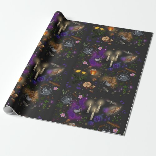 Witches Brew Tea and Cottagecore Pattern Wrapping Paper