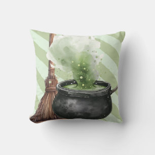 Witches broom and cauldron throw pillow