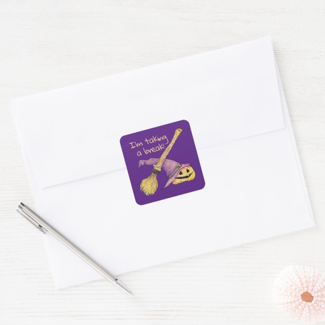 Witches Broom Halloween Square Sticker (Envelope)