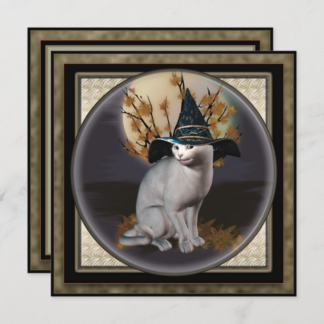 Witches Cat Halloween Party Square Invitation (Front/Back)