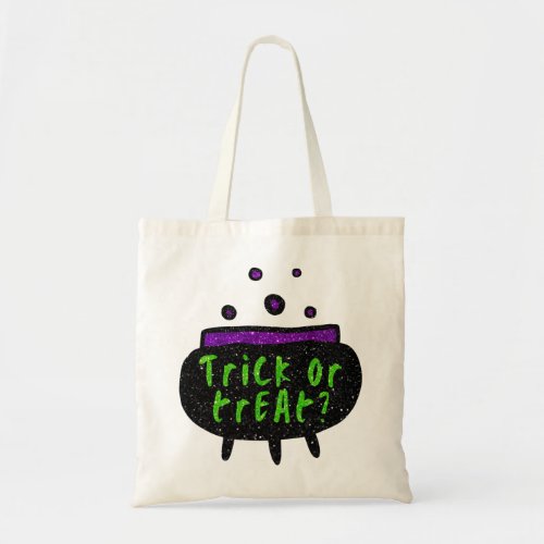 Witches Cauldron Halloween Trick Or Treat Glitter Tote Bag