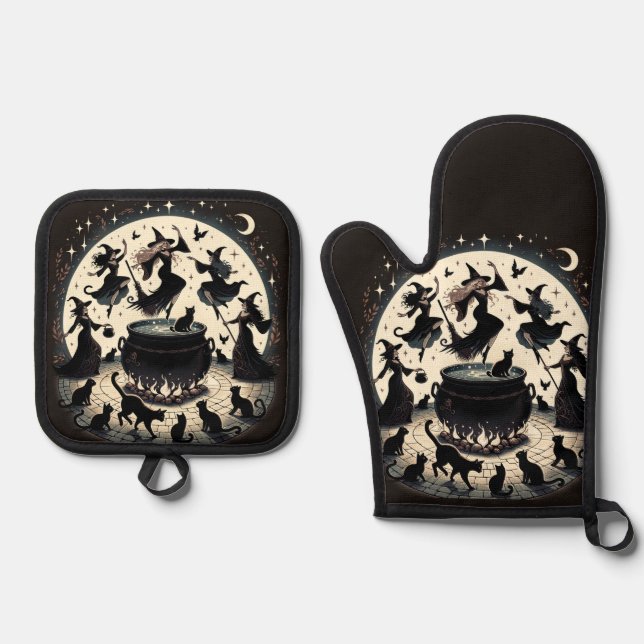 Witches Dans: Enchanted Forest Gathering Oven Mitt & Pot Holder Set (Front)