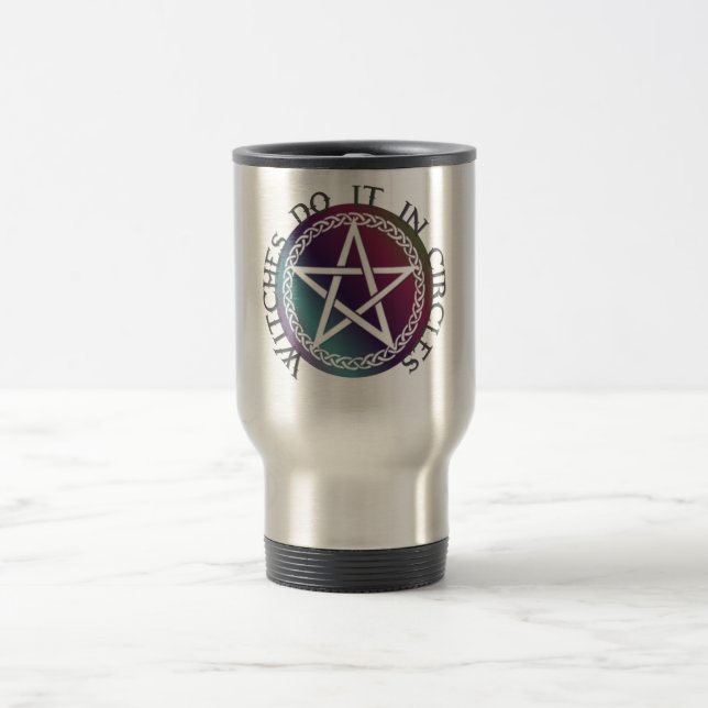 "Witches do it in circles" cute Pagan design Travel Mug (Center)