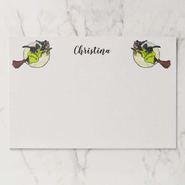 Witches Flying on Brooms With Black Cats Moon Paper Pad (Front)
