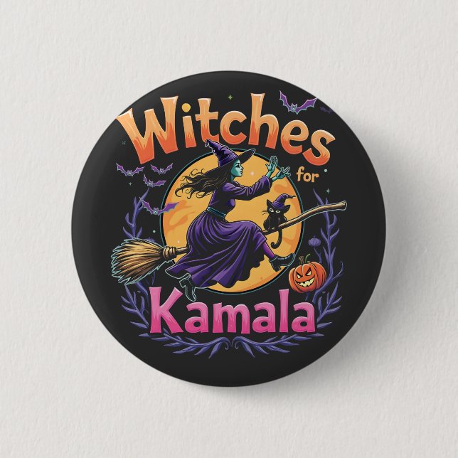 Witches For Kamala Childless Cat Lady Halloween Button (Front)