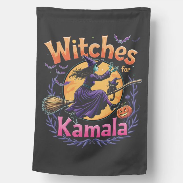 Witches For Kamala Childless Cat Lady Halloween House Flag (Front)