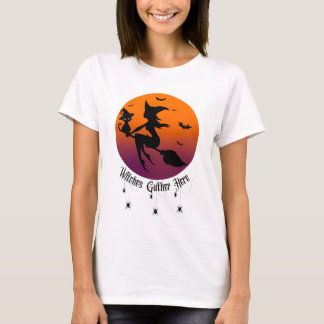 Witches Gather Here  Spiders Halloween Sunset  T-Shirt