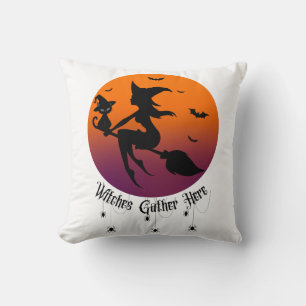 Witches Gather Here Spiders Halloween Sunset Throw Pillow