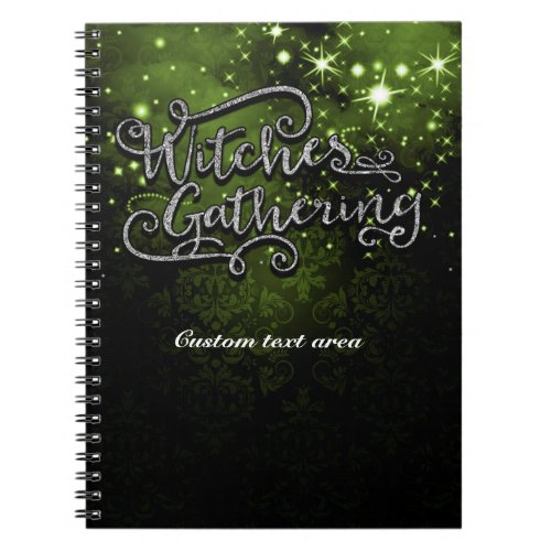 Witches Gathering Green  Black Damask Halloween Notebook