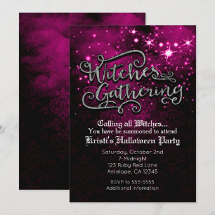 Witches Gathering Pink & Black Damask Invitation