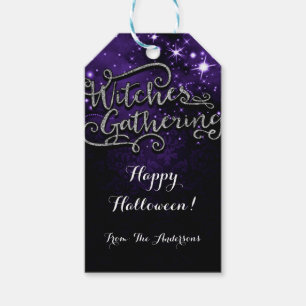 Witches Gathering Purple & Black Damask Favor Gift Tags