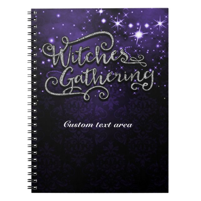 Witches Gathering Purple & Black Damask Halloween Notebook (Front)