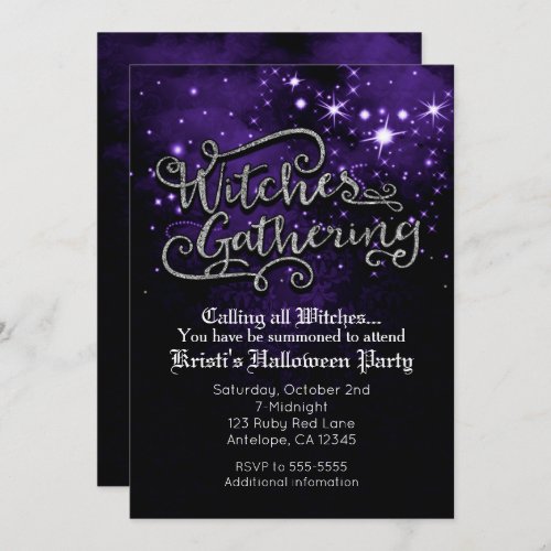 Witches Gathering Purple  Black Damask Invitation