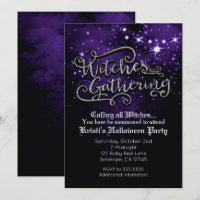 Witches Gathering Purple & Black Damask Invitation
