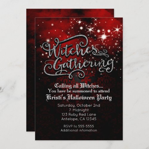Witches Gathering Red  Black Damask Invitation
