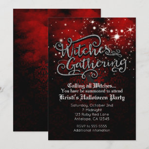 Witches Gathering Red & Black Damask Invitation