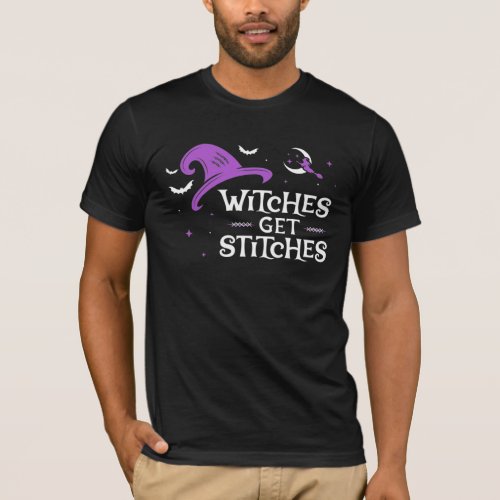 Witches Get Stitches Black T_Shirt